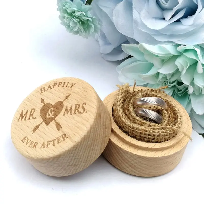 

Personalized Engraving Rustic Wedding Wooden Ring Box Jewelry Trinket Storage Container Holder Custom Happily Ever Rings Bearer