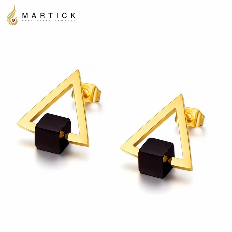 

Martick Exquisite Earrings 316L Stainless Steel With Triangle Shape Whirling Cube Stud Earrings For Women E181