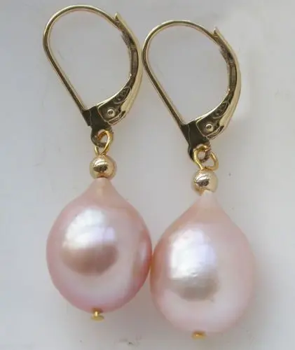 

Y. Gold Natural AAA+11-13mm South Sea Pink Purple Dangle Pearl Earrings