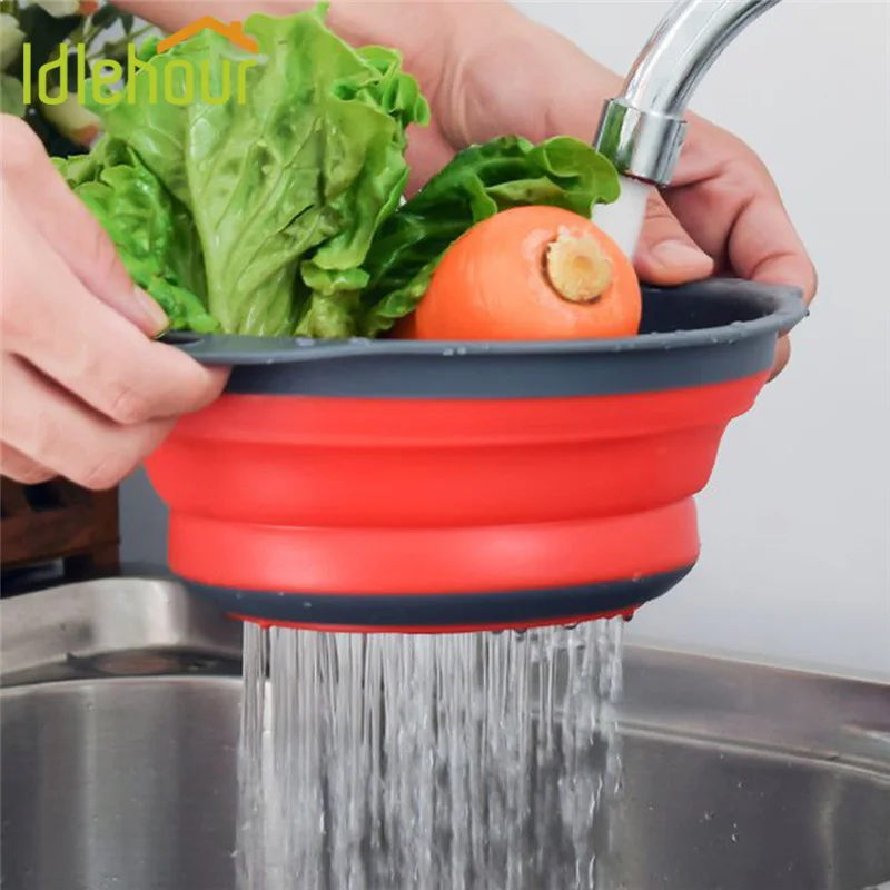 2pcs Foldable Silicone Colander Fruit Vegetable Washing Basket Strainer
