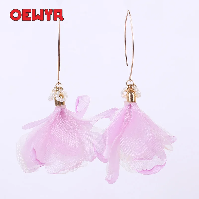 

New Korean Fashion Holiday Boho Long Statement Woman Earrings Elegant Design Plant Big Lace Flower Earrings 2019 pearl Jewelry