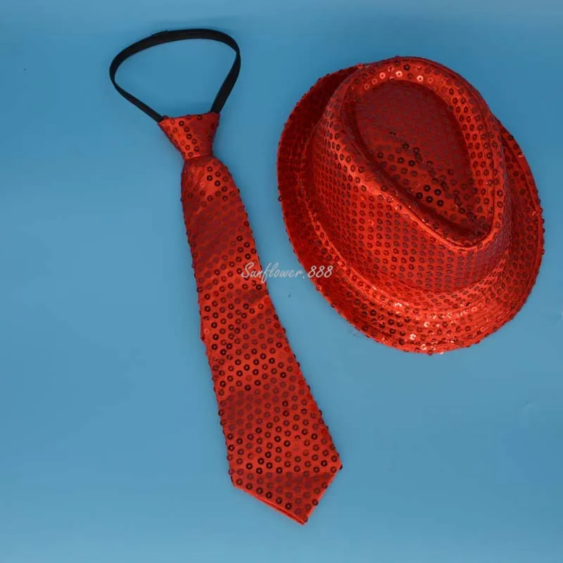 

Fashion Design Men Women Unisex Sequins Jazz Hat Fedora Cap Necktie Dance Show Party Cosplay Costume Christmas Halloween