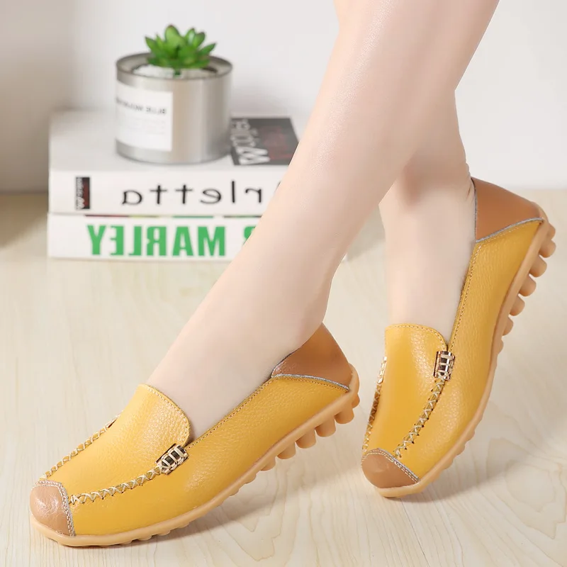 

New Women Flats Genuine Leather Shoes Woman Slip On Ballet Loafers Spring Ladies Shoes Moccasins Plus Size Casual Shoes Women's