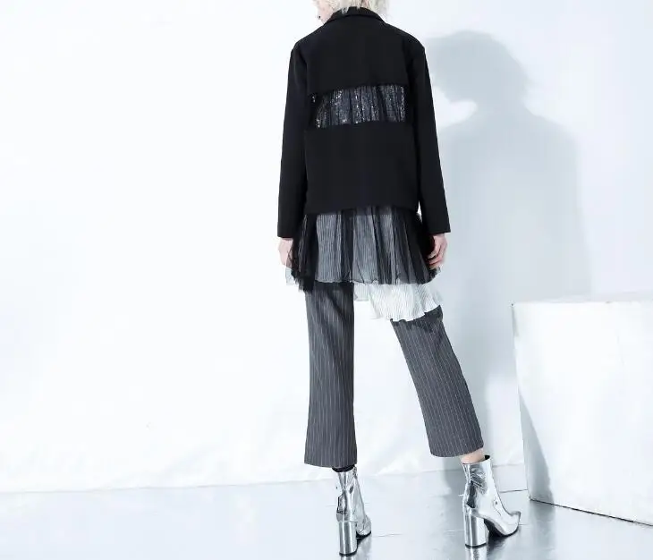 Европейский стиль 2019 Новое поступление весенне-летняя модная женская одежда индивидуальное лоскутное Сетчатое повседневное пальто T3291