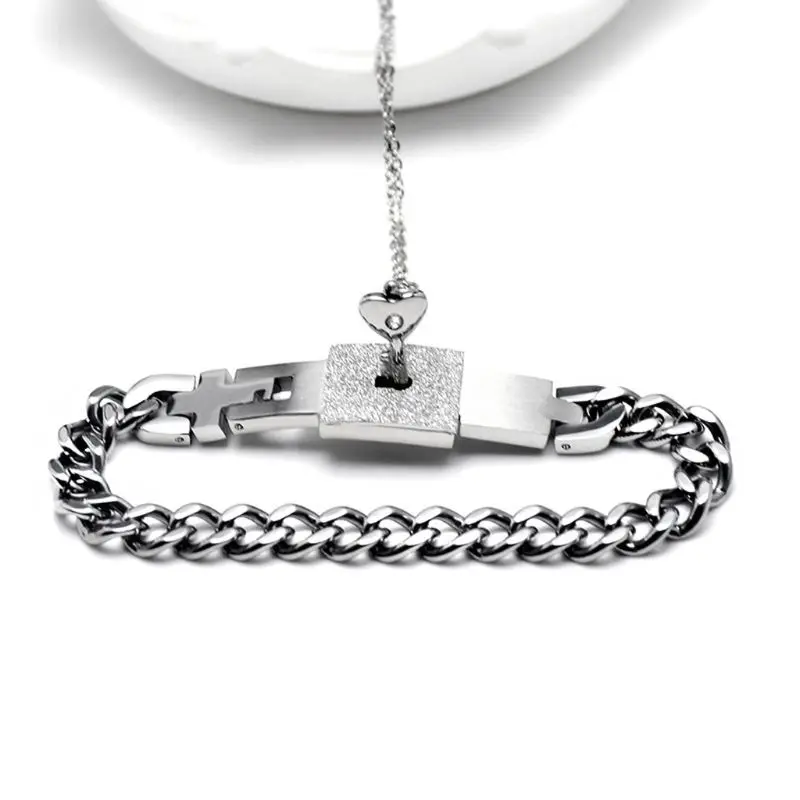 Lock and Key Matching Necklaces for Couples in Titanium