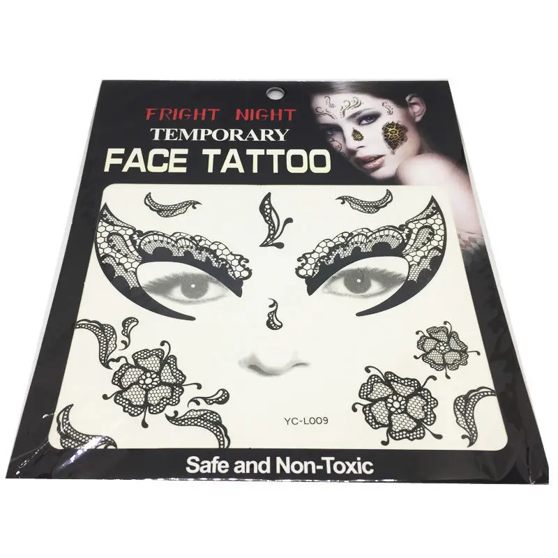 Mysterious Cosplay Halloween Frontal Horn Sticker Black Flower Face Hollow Out Lace Corner Of The Eye Tattoo Subsidies