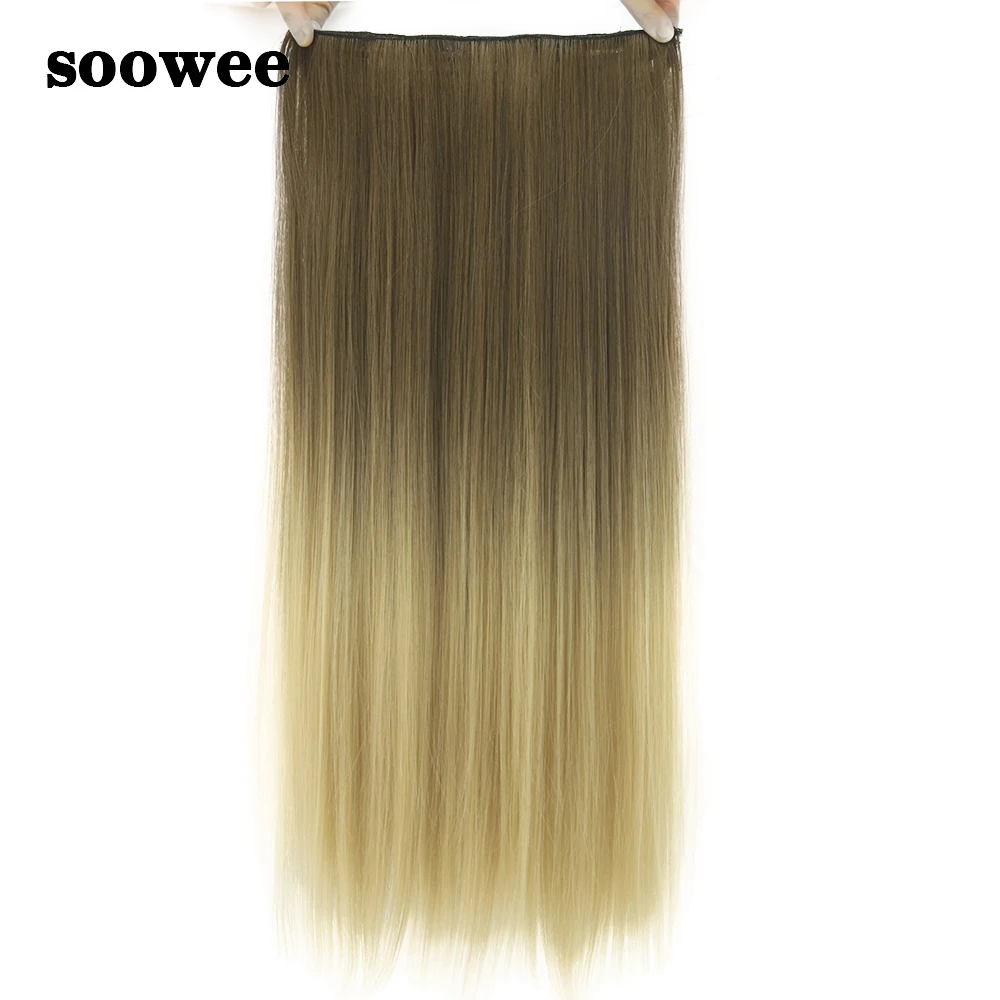 

Soowee 24'' Straight Black To Gray Brown Ombre Hair Long Synthetic Hair Clip In Hair Extensions Hairpins Accessories for Women