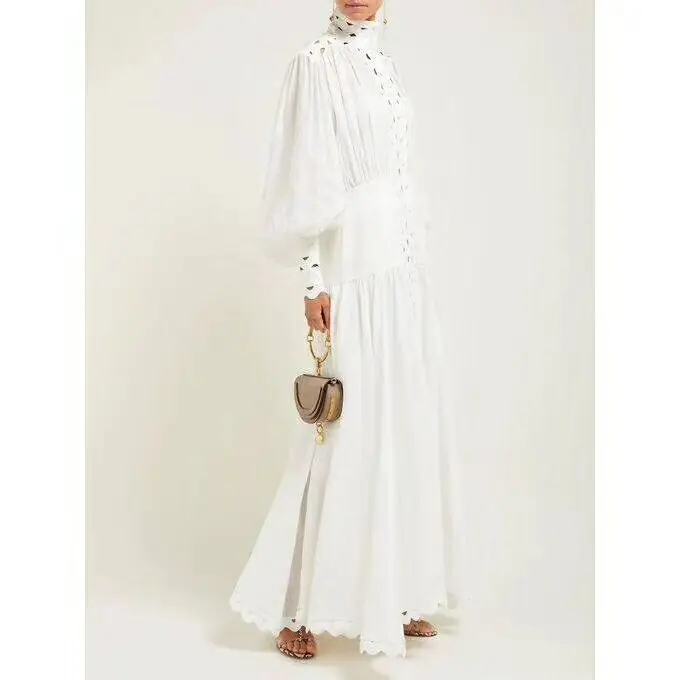 

White Long Lantern Sleeve Dress Top Quality Women Night Club Fashion Celebrity Evneing Party Dresses