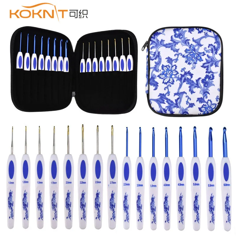 

KOKNIT 16pcs Crochet Hooks Set Chinese Style Aluminum Yarn Weave Knitting Needles Hooks Women Home Weaving Craft Tool with Case