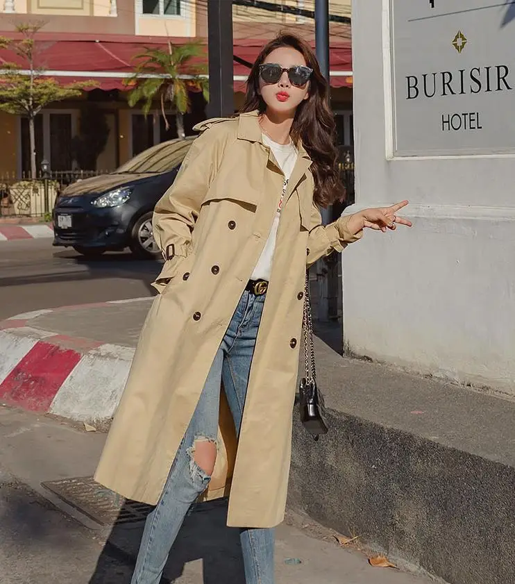 

Korean version of the spring and autumn new style of leisure knee length women's windbreaker