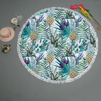 

150x150 cm Round Beach Towel Microfiber Fringed Towels Digital Printing Swimming Bath Towel Portable Plant Pattern