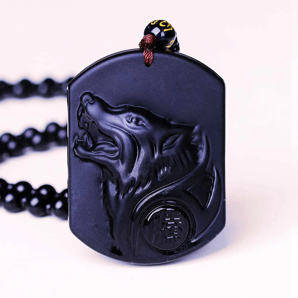 Yumten натуральный обсидиан ожерелья подвеска в виде волчьей головы черный бисером цепи женские вечерние аксессуары мужские классические орнаменты животных лиса