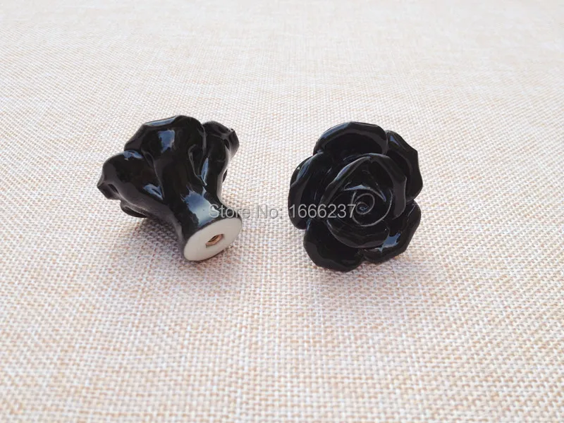 Дополнительный черный Винтаж Роза цветочная керамическая дверная ручка