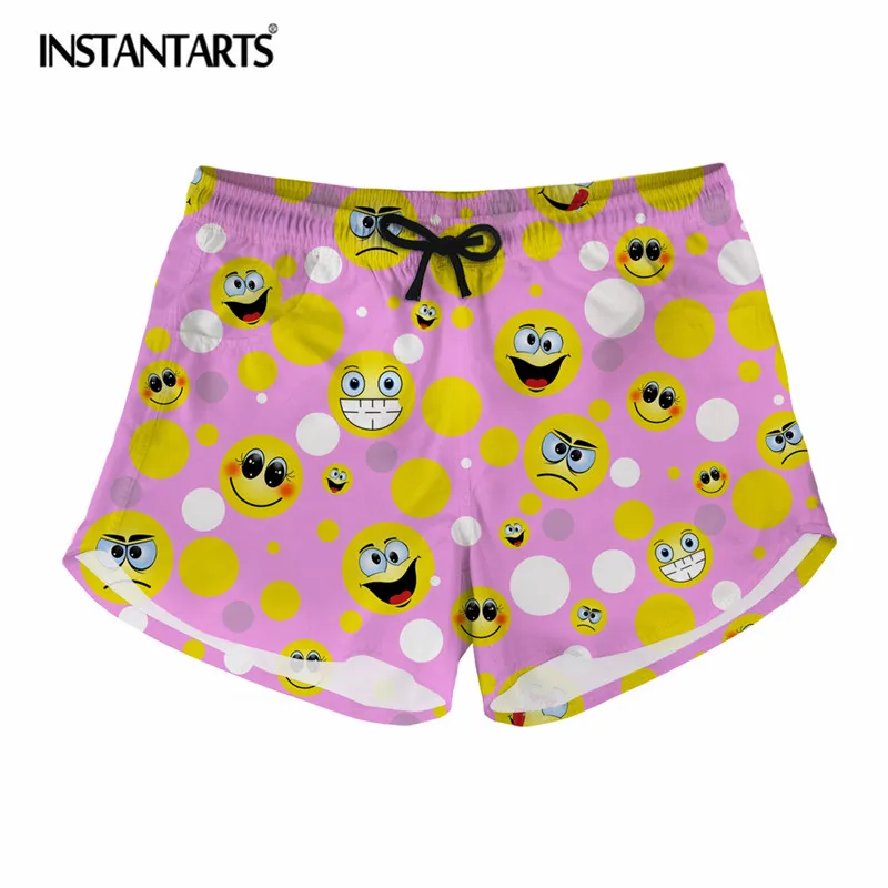 INSTANTARTS Summer Casual Women Shorts Funny Emoji Printing Home Short