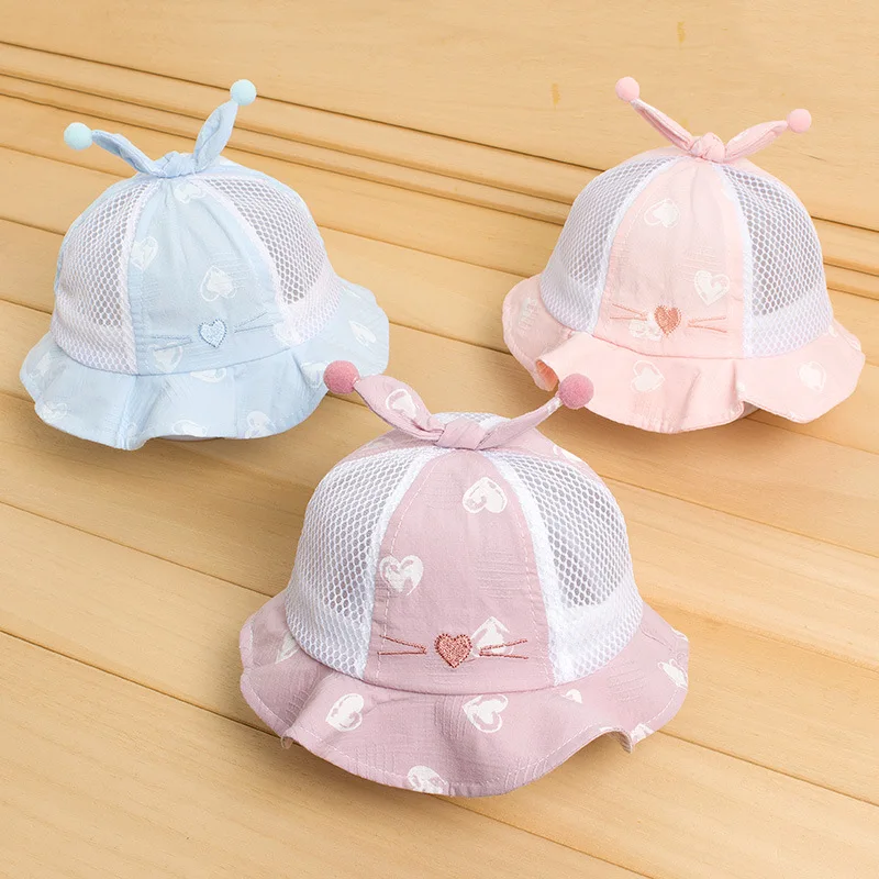 Cute Baby Girl Boy Hat Heart Cat Mesh Caps Cotton Baby Accessories