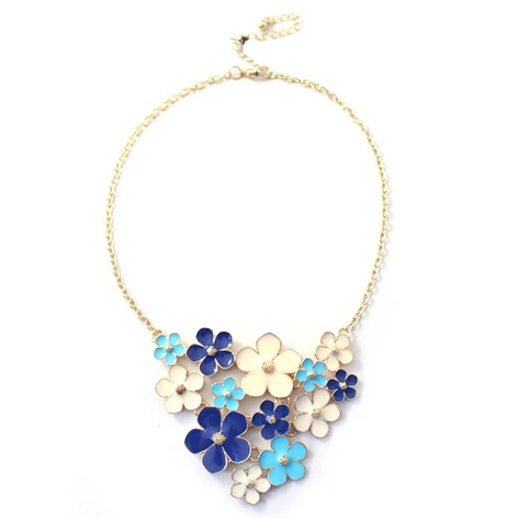 

New Fashion Delicate Elegant Colorful Flower Oil Drip Chain Necklace For Woman Charm Jewelry Wholesale