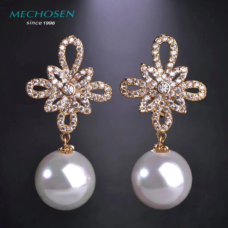

MECHOSEN Chinese Knot Stud Earrings Girls Brand Gold Pearl Earring Fashion Jewelry High Quality Copper Metal Victorian Brincos