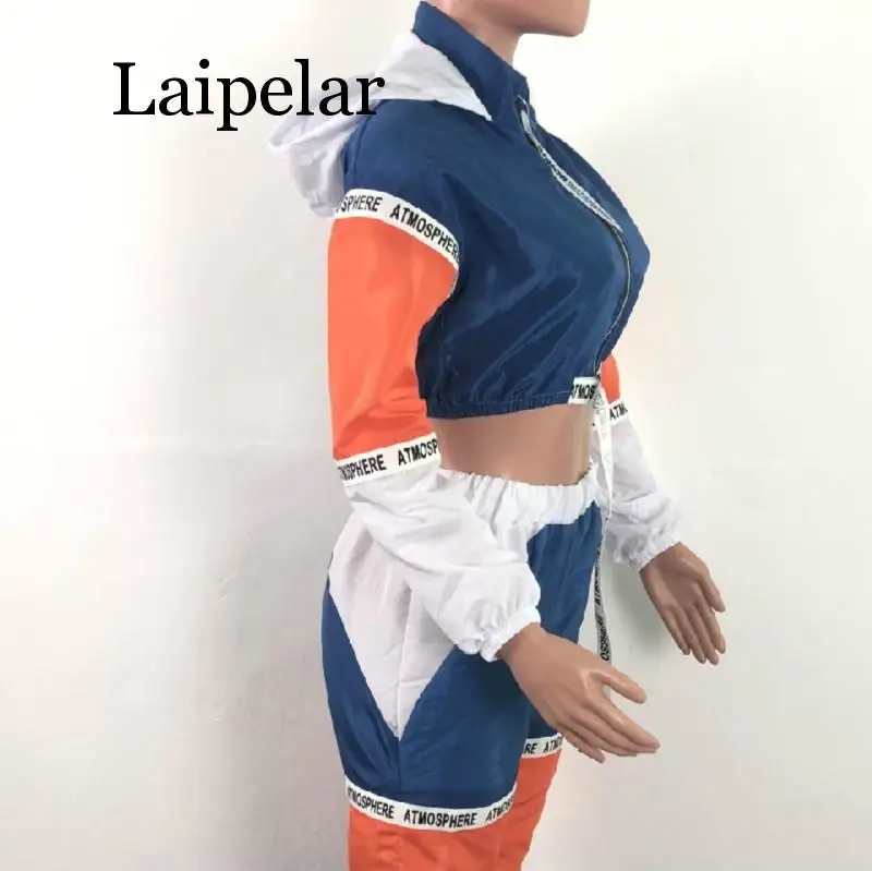 Laipelar 2019 New fashion sporty women tracksuit hooded short jackets letter splicing long pants suits two piece set outfit