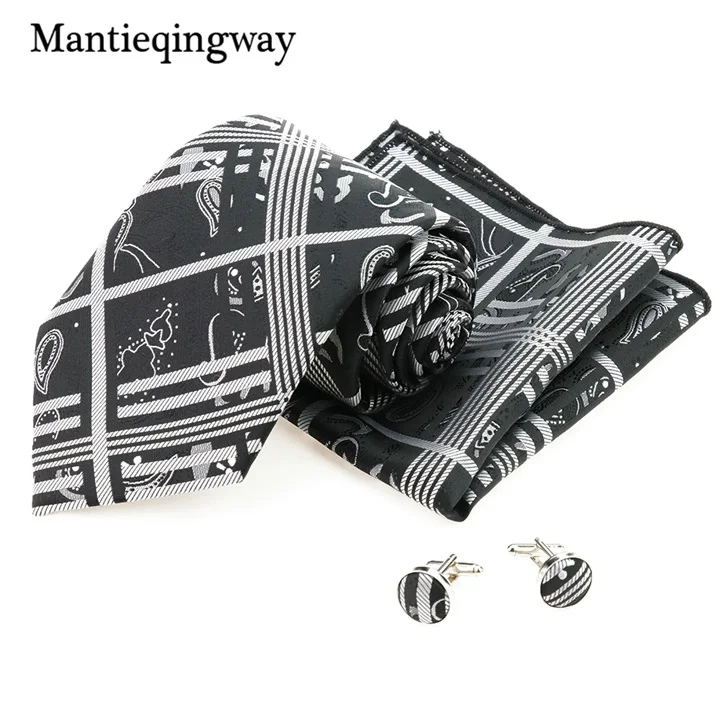 Mantieqingway для мужчин наборы галстуков цветочный Печатный платок-галстук набор запонок Карманный квадратный галстук для мужских полиэфирных