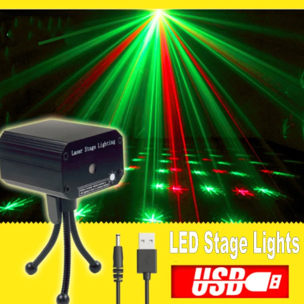 

Laser stage lighting USB red green starry car KTV small mini voice-activated projection lamp DJ Disco Party Club KTV