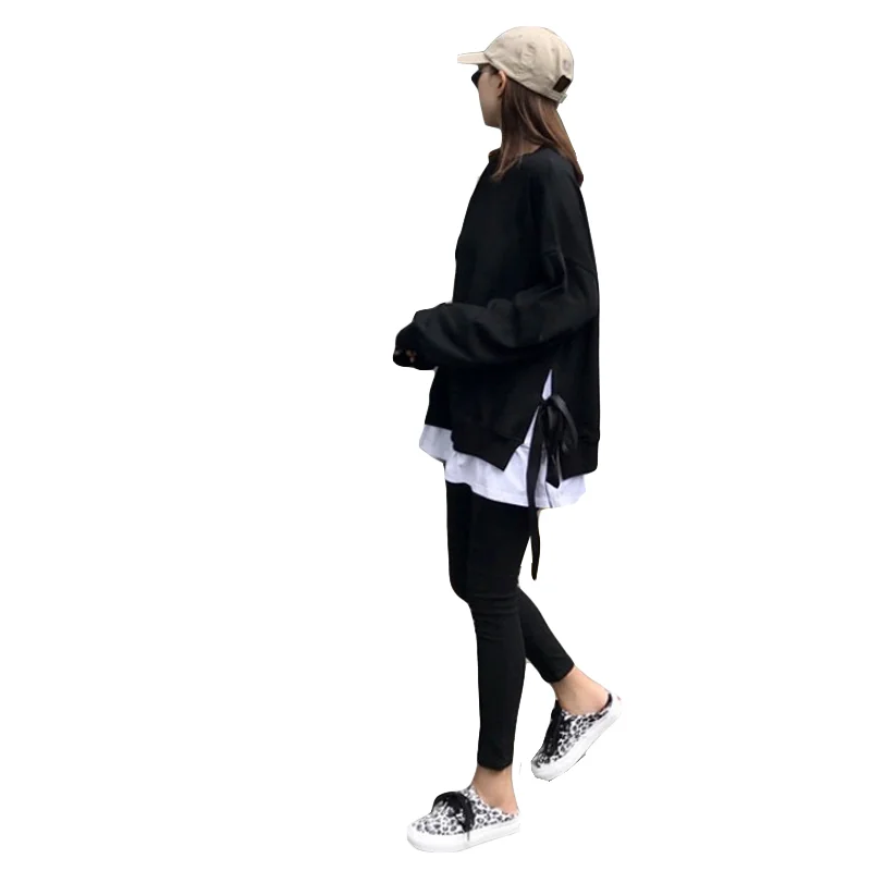 Новые поддельные двухсекционные женские корейские свободные дикие студенческие ремни с разрезом куртка пальто