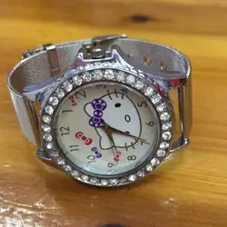 Рисунок «Hello Kitty» мультфильм женские часы малыш Girlsstainless стальной сетки ремни кварцевые часы детей Hellokitty симпатичные часы Montre Enfant