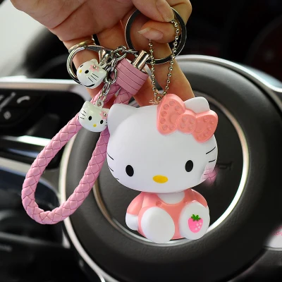 8 Милый мультяшный брелок hello kitty из кроличьего меха с помпонами, помпонами, брелок для женщин с кожаным ремешком, металлическое кольцо для ключей, цепочка для автомобильных сумок, брелок D35A - Цвет: 8