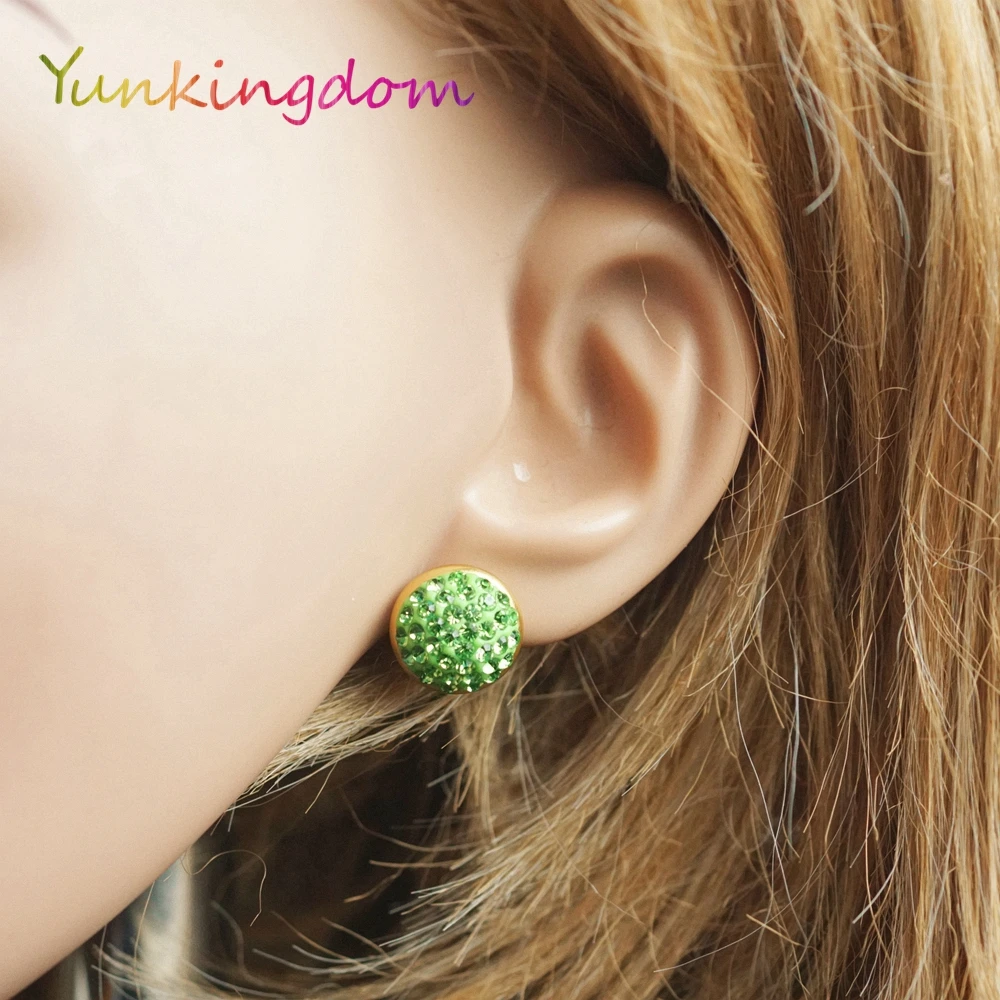 

Fashion Green Rhinestone Circle Earrings Gold Color Stud Earrings for Women Party Jewelry Gifts