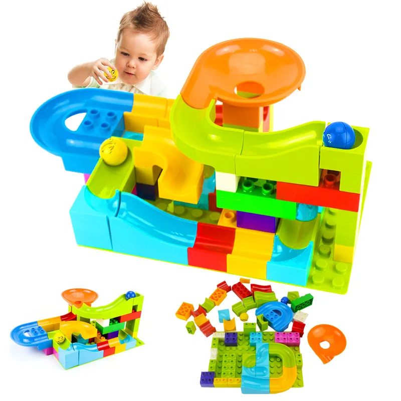 

Marble Race Run Maze Ball Track Building Blocks Plastic Funnel Slide Big Size Bricks Compatible Legoingly Duplo Block toys gifts