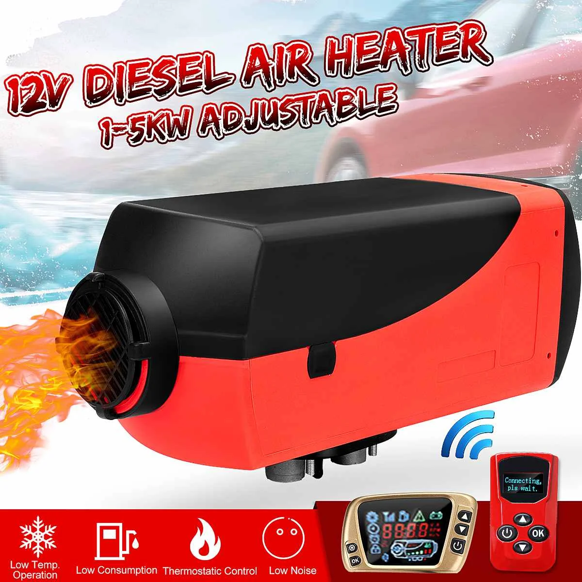 

12V Car Heater 1KW-5KW adjustable Single Hole Air diesels heater +LCD Key switch+Silencer For Trucks,Boat,Bus,Motorhome Trailer