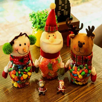 

Christmas Decoration Santa Claus Candy Gift Bottle Bag Table Decor X'mas Snowman Elk Pattern Santa Candy Storage Bottle Holder