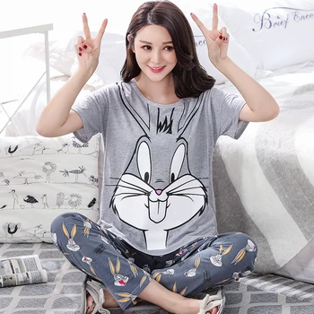 

NEW Arrivals Women's Pajamas Cotton Cartoon Pajama Sets Female Lounge Mujer Sleepwear Casual Pyjamas Plus Size 3XL Home Clothing