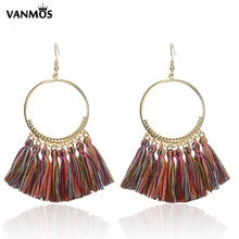 

Vanmos Bohemian Vintage Tassel Dangle Earrings Gold Color Alloy Round Ear Hook Drop Earrings Handmade Women Brincos Jewelry