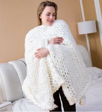 

Super Soft thick Line Giant Yarn Knitted Blanket Hand Weaving Photography Props Blankets CrochetLlinen Woolen Knitting Blankets