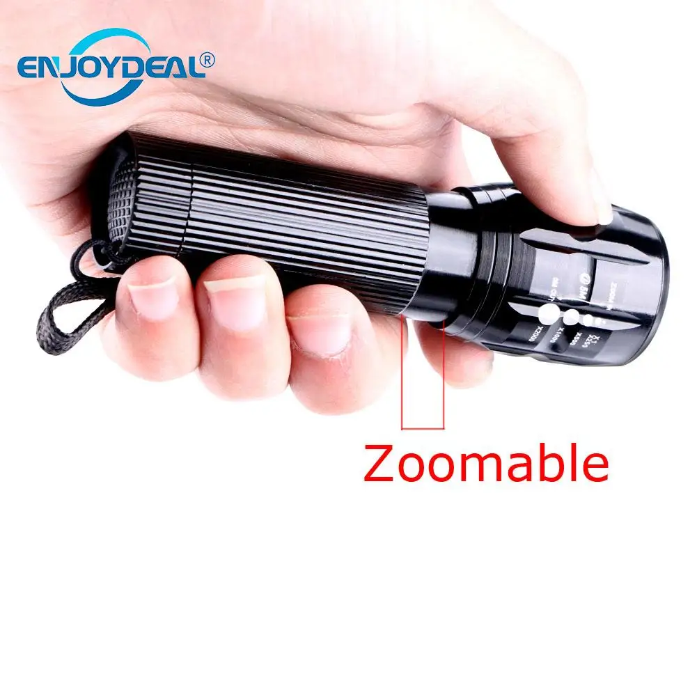 

1 pc 2000 Lumen LED Portable Flashlight Torch Zoom Mini small Zoomable 3 Mode outdoor activity Lamp Light AAA Battery Black
