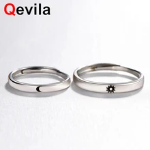 Qevila, модное серебряное кольцо, простой стиль, луна, солнце, любовь, регулируемая пластина, S925, пара колец для девочек и мальчиков, лучший друг, ювелирное изделие
