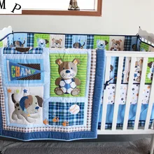 Промо-акция! Комплект детской кроватки с вышивкой, 7 шт. Комплект постельного белья для детской кровати, хлопок, включает в себя(бампер+ пододеяльник+ покрывало+ юбка для кровати