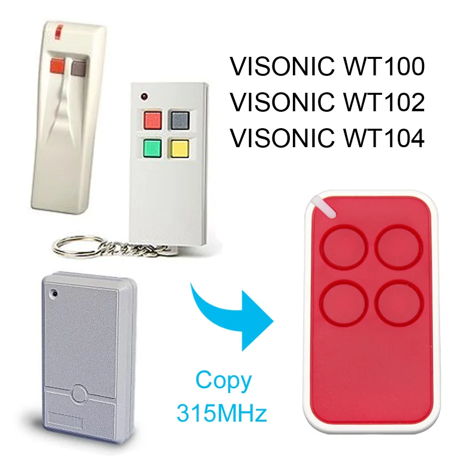 Копия VISONIC WT100 WT102 WT104 315 МГц пульт дистанционного управления двери гаража ворота дистанционного управления VISONIC WT102 WT104 пульт дистанционного управления