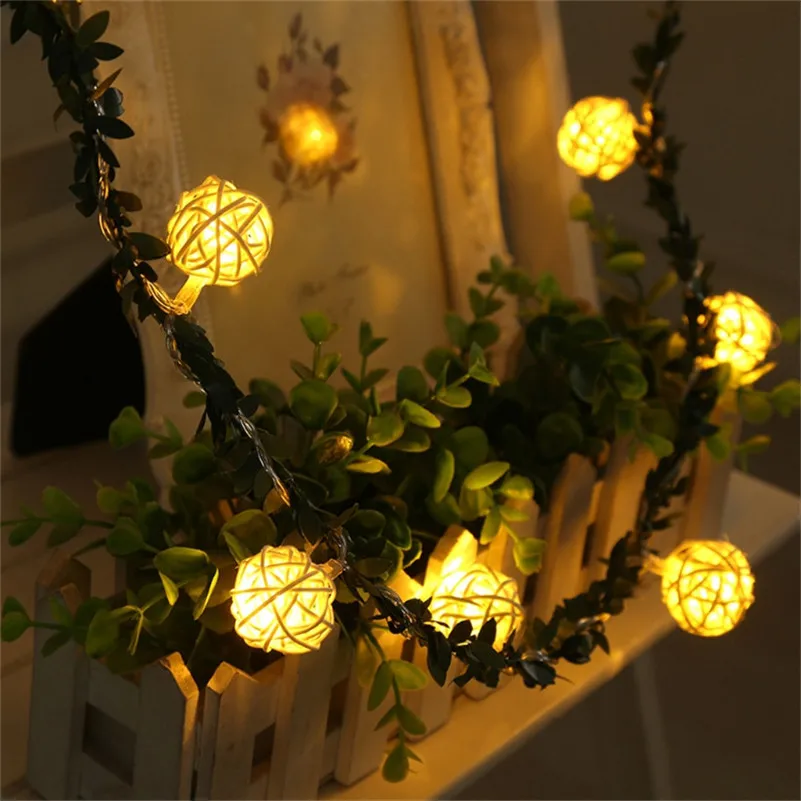 

Rattan Ball LED String Light Battery Operated 2M 20Led Fairy Lamp Holiday Lights For Party Christmas Wedding Decoration