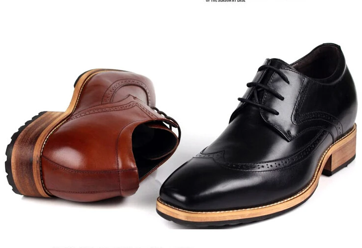 Новинка; мужские туфли-броги; кожаные туфли, визуально увеличивающие рост; 8 см; обувь в стиле Дерби для свадебной вечеринки