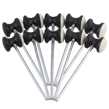 

Yibuy 10x Round Shape Stainless Steel Shaft 225x6mm Black Felt Bass Drum Beater