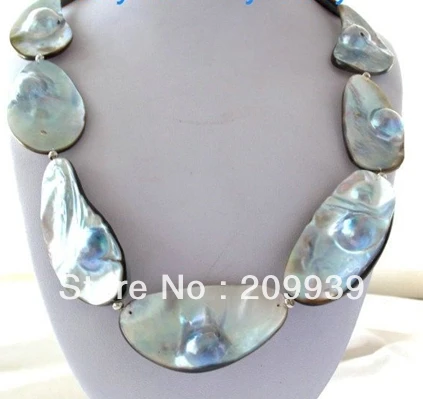 

FREE SHIPPING>>>@@ AS2903 Gray Blue Rainbow Mabe Blister Pearl Necklace