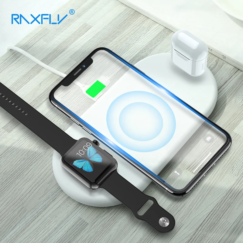 

RAXFLY 3 IN 1 QI Wireless Charger For iPhone X XS Max XR Watch For AirPods Mobile Phone Fast Wireless Charger Pad For Samsung