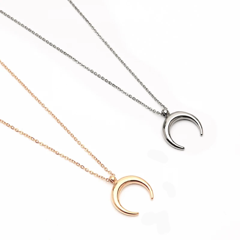 

Stainless Steel Silver Color Ox Horn Half Moon Charm Pendant Necklace Women Fashion Jewelry Gift Female Collier Femme 2019 New
