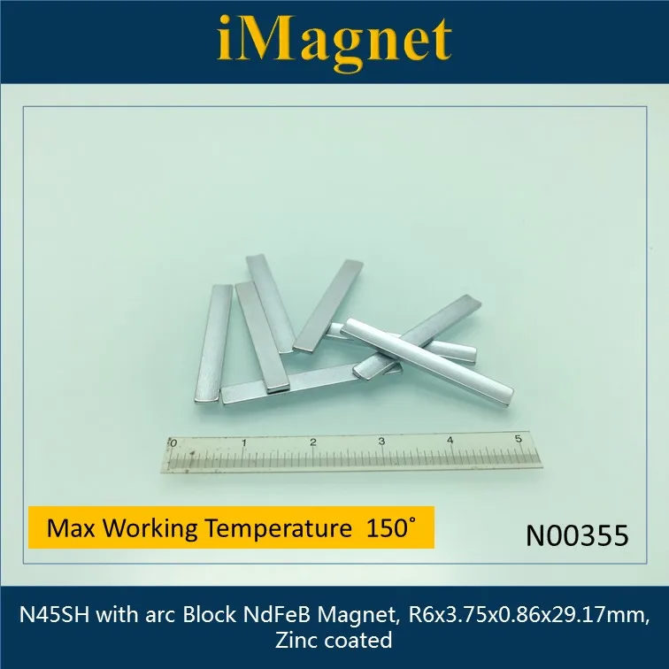 N00355 20pcsN45SH с дуговым блоком редкоземельный неодимовый магнит R6 X 3 75x0 86x29 17 мм для