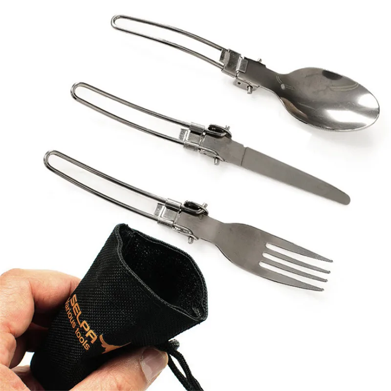 

Portable Outdoor Camping Survival Set Picnic Tableware Stainless Steel Folding Fork And Spoon