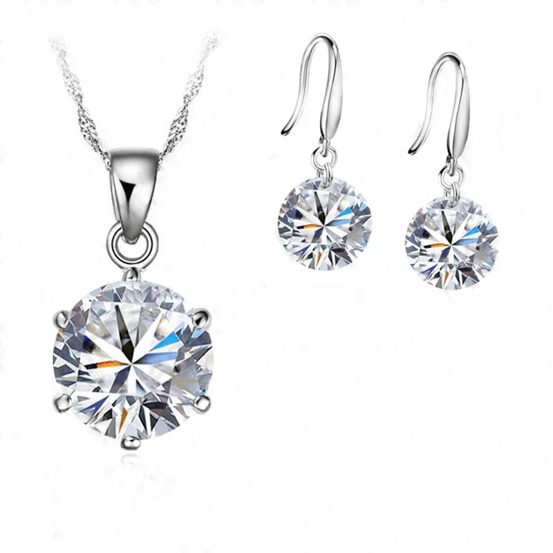 Ensemble de bijoux en cristal zircon cubique, collier avec pendentif en argent Sterling 925, cadeau pour les amoureux, nouvelle collection à la mode