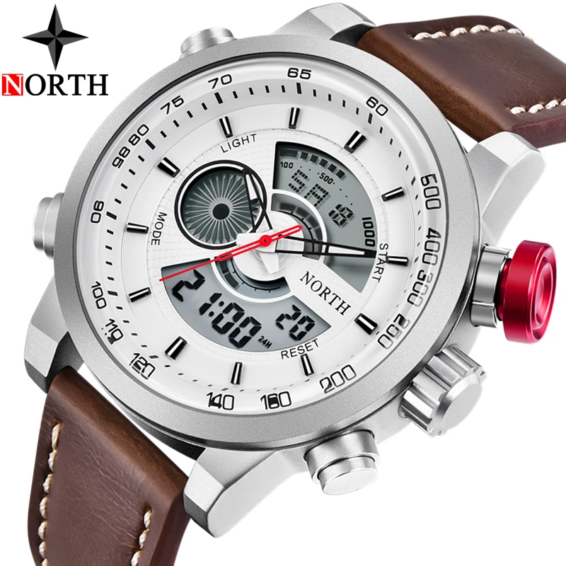 Северная часы Для мужчин Элитный бренд Водонепроницаемый военные часы Для мужчин кожа Повседневное кварцевые часы аналоговые цифровые