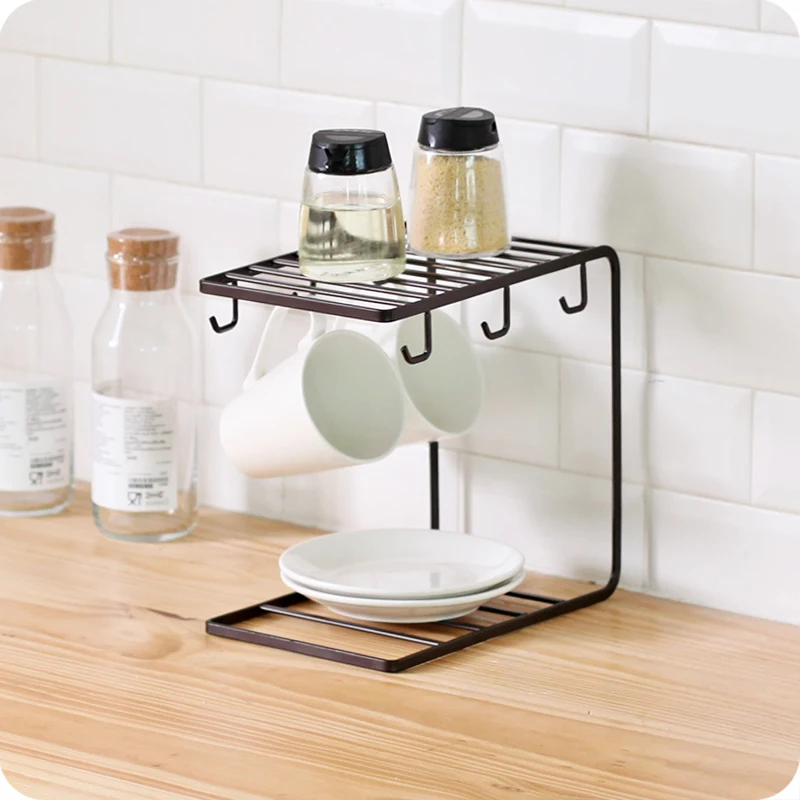 Iron Storage Rack Paint Spraying Hanger Shelf Kitchen Storage Organizer Coffee Cups Mugs Rack Cup Holder