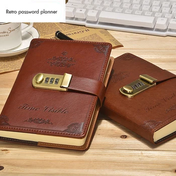 

Classic Notebook Journal B6, Line Page, 260 Pages, PU Imitation Leather Cover, 100G Dowling Paper, 3 Digits Password, Pen Holder